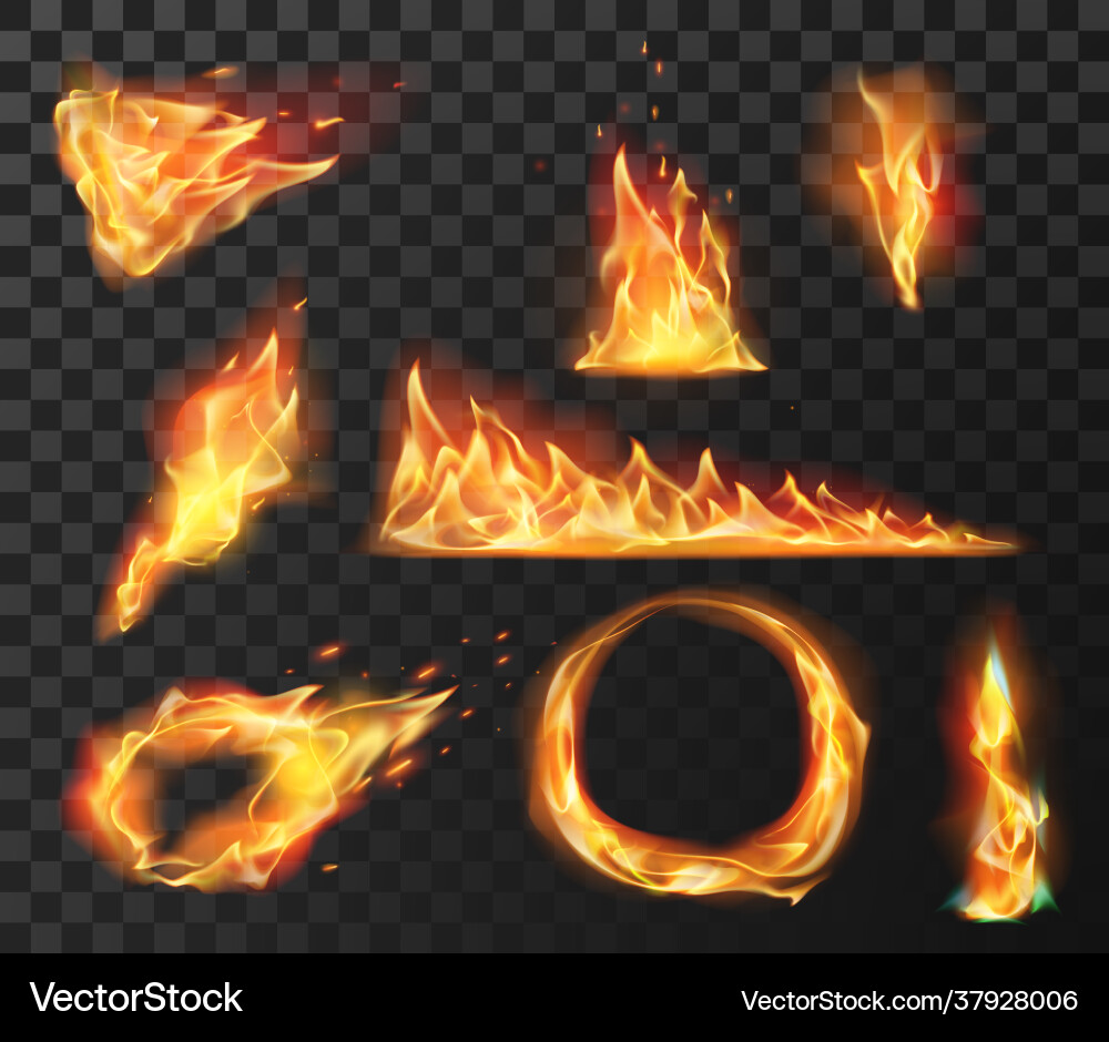 Realistic fire flame elements burning effects Vector Image