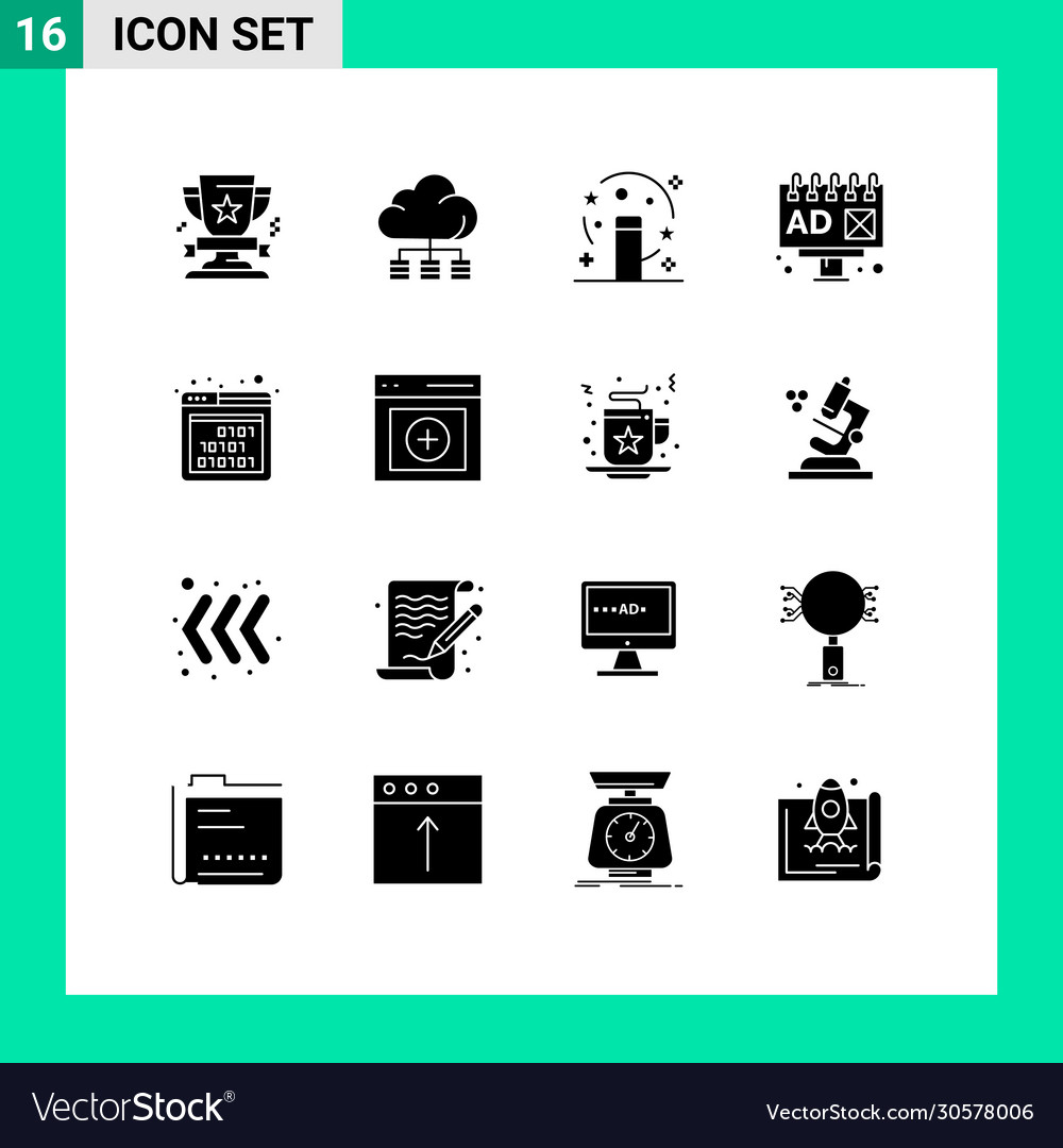 Set 16 solid glyphs on grid for code billboard