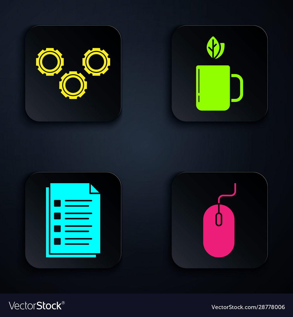 Set computer mouse gear file document and cup vector image Set computer mouse gear file document and cup