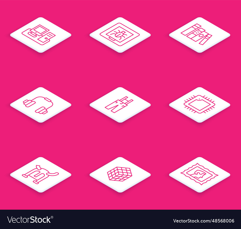 Set line monitor with keyboard insects in frame vector image Set line monitor with keyboard insects in frame