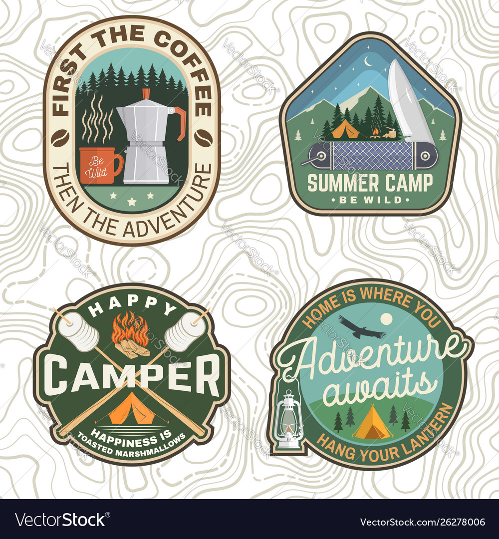Set summer camp patches concept Royalty Free Vector Image