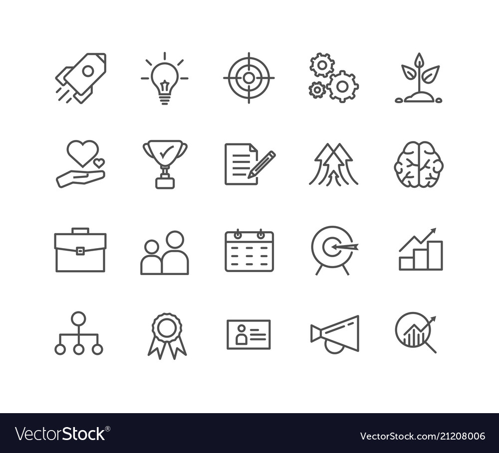 Simple set of start up thin line icons editable