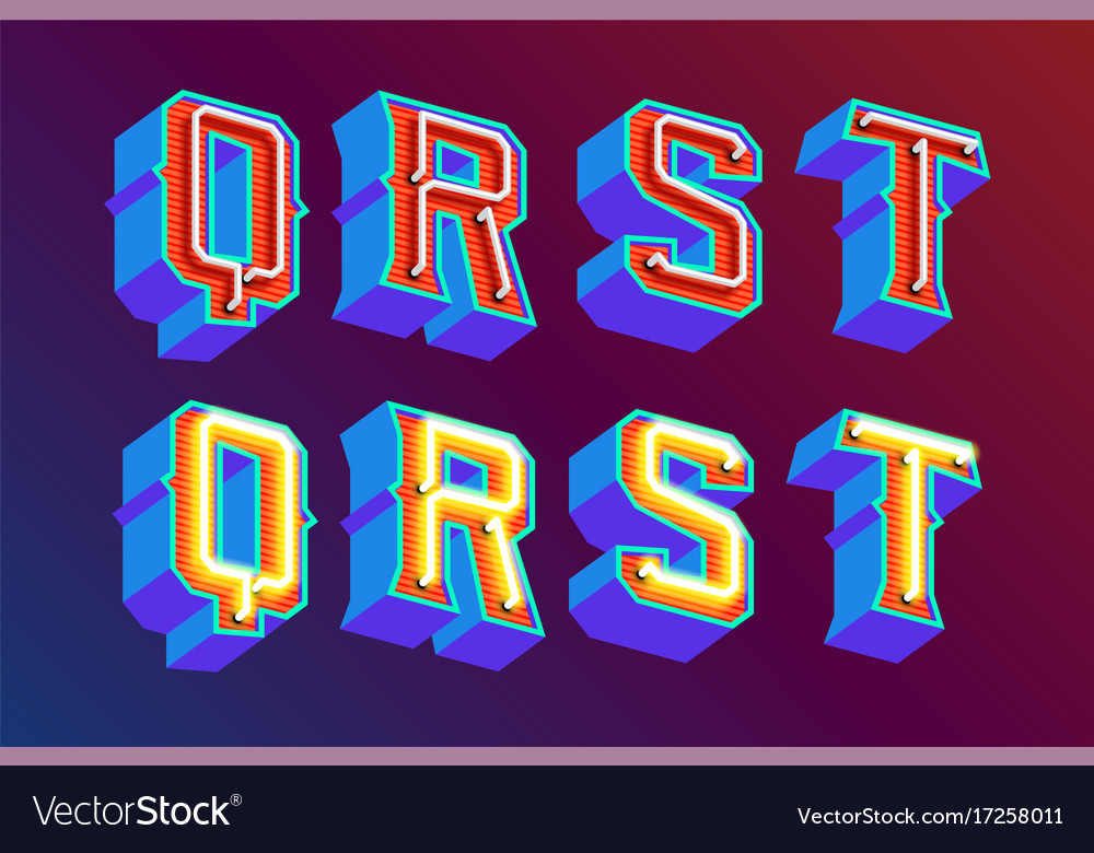 3d Vintage Buchstaben mit Neonlicht