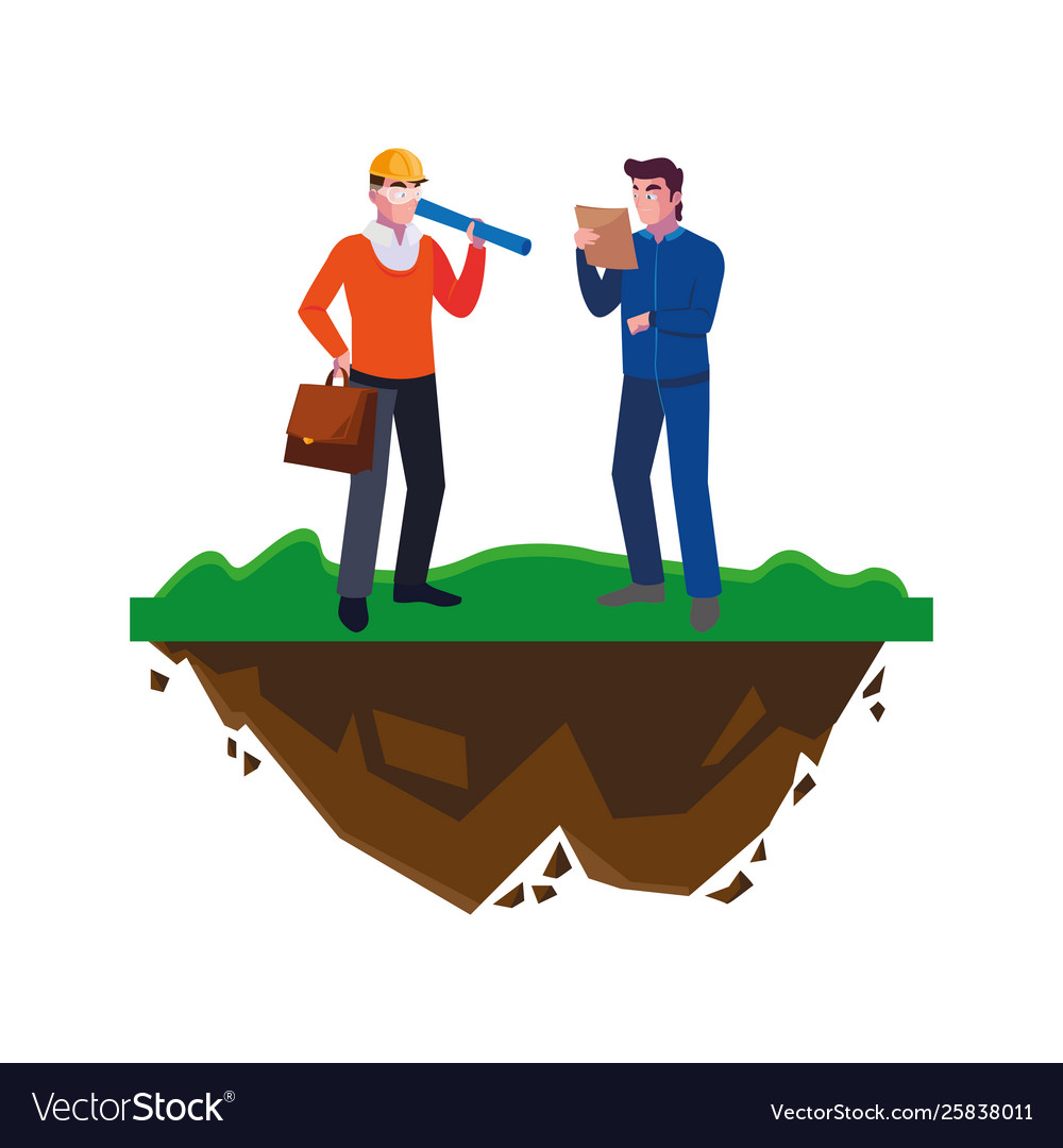 Architect builder with constructor workers