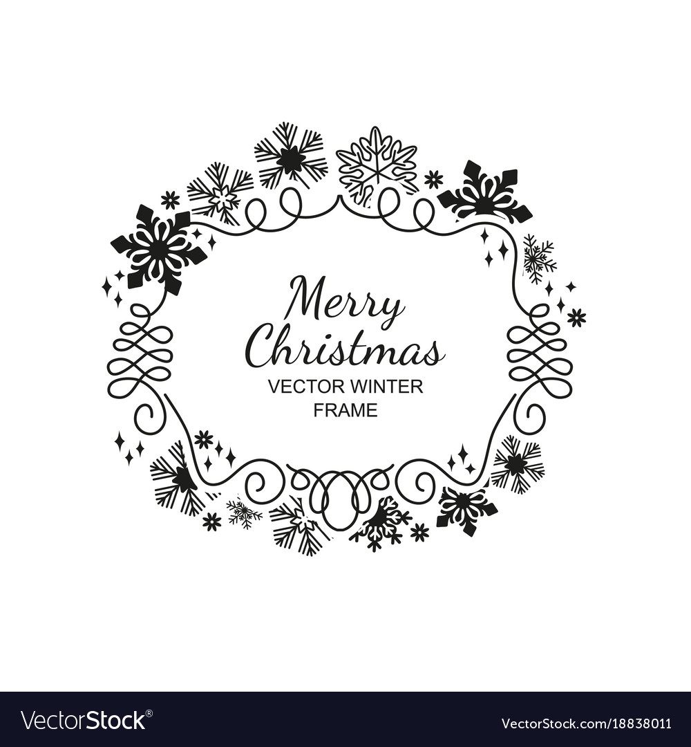 Black Snowflake Frame White Background Xmas Vector Image