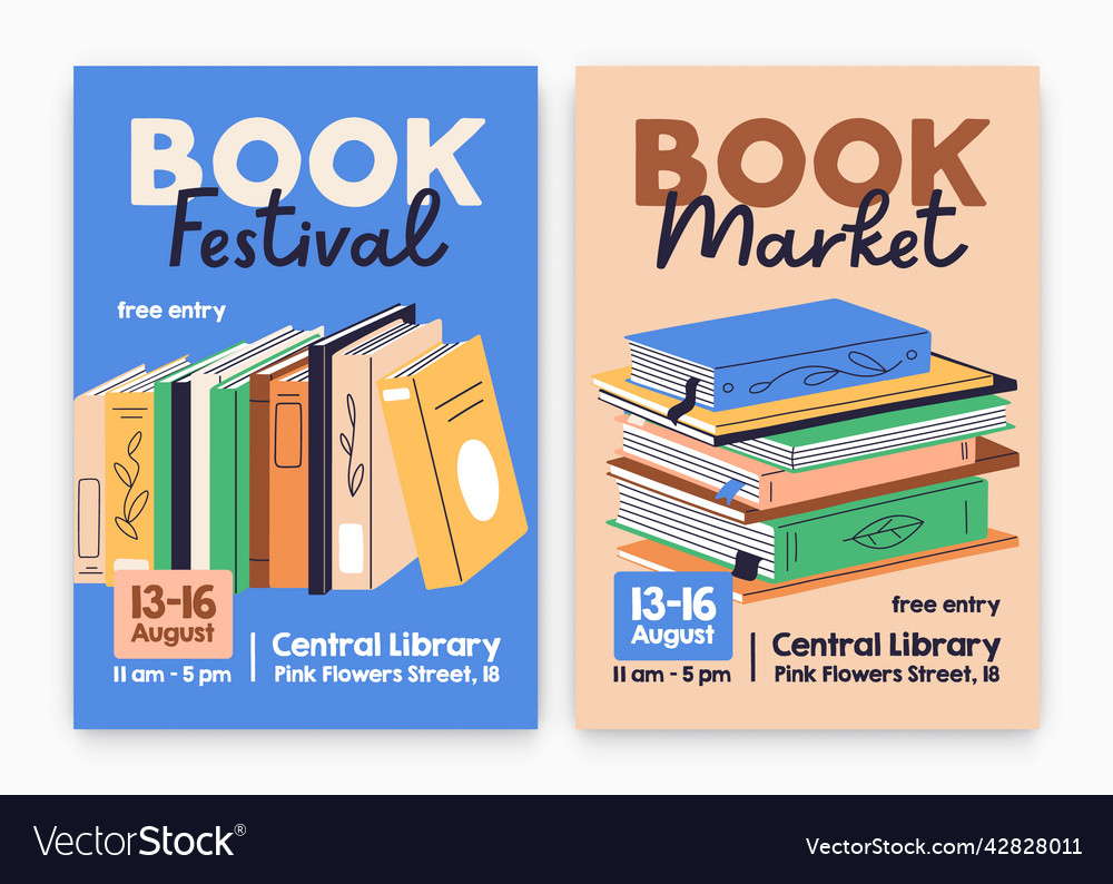 Book festival fair ad poster designs promo flyer Vector Image