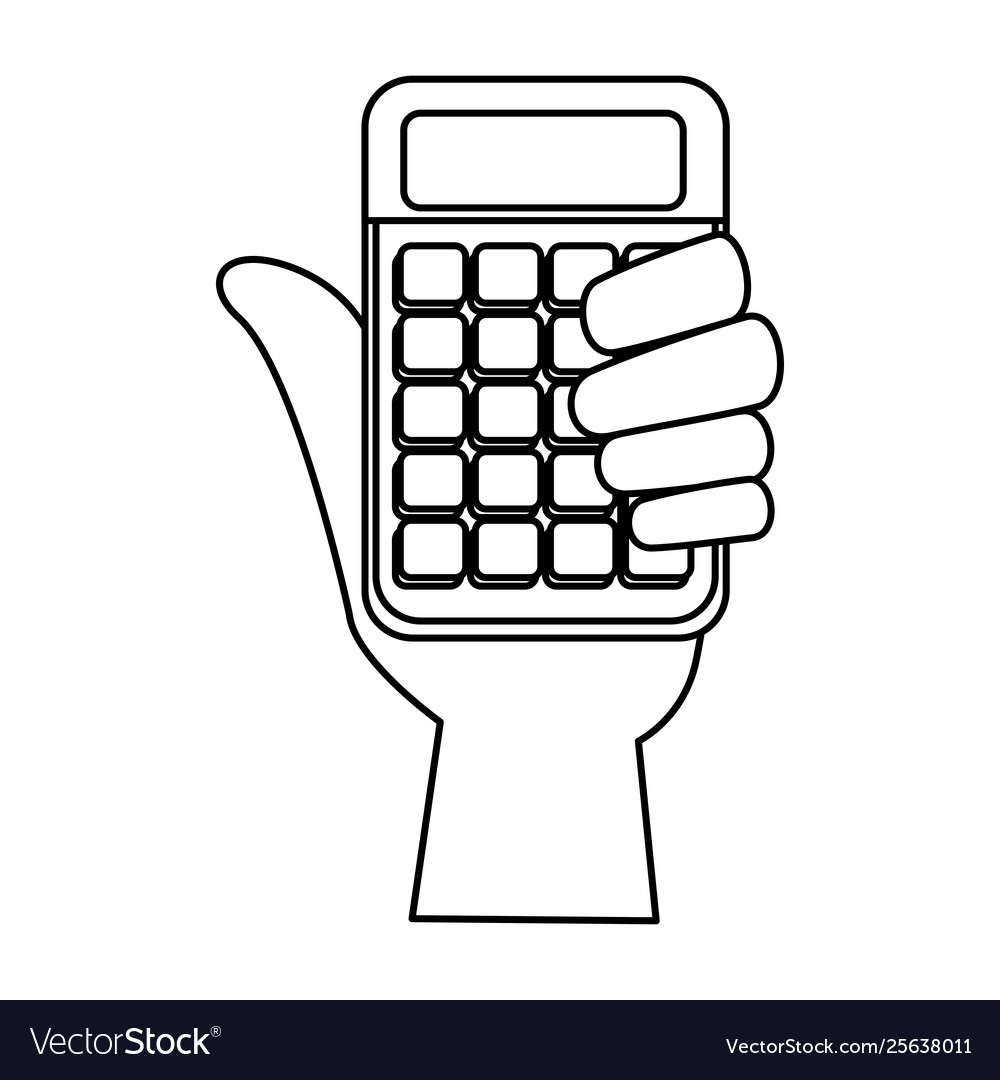 Hand with calculator math digital device vector image Hand with calculator math digital device