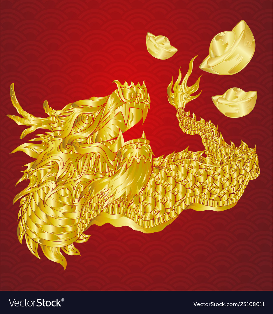Happy chinese new year with dragon and ingots vector image Happy chinese new year with dragon and ingots