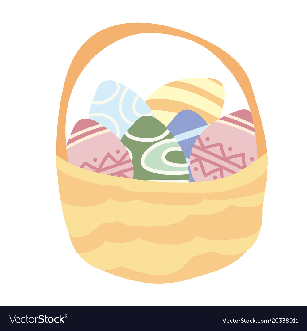 Isolated basket of easter eggs