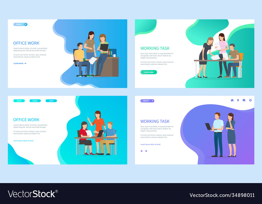 Office work and working task landing page template