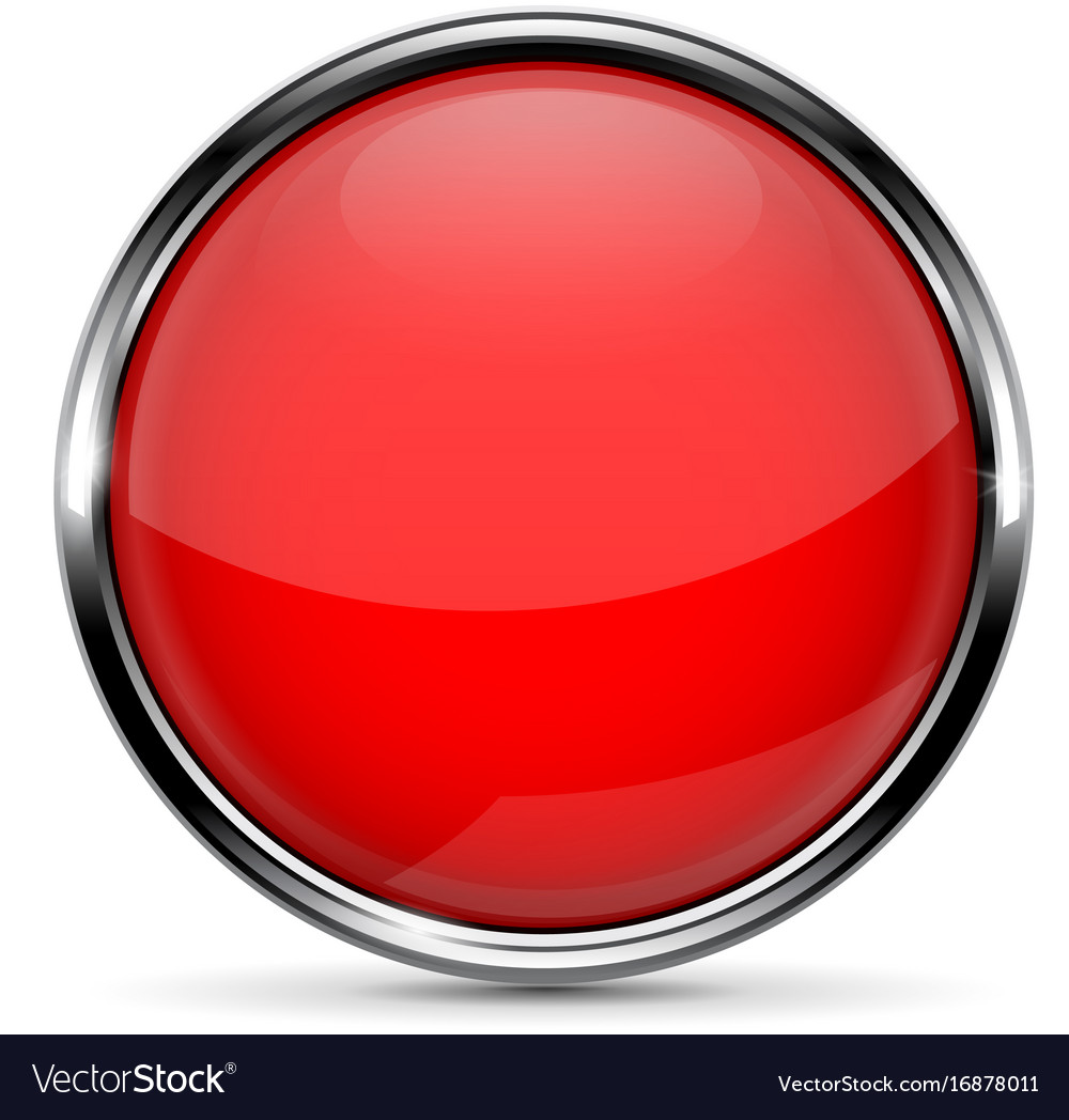 Red round glass button with chrome frame Vector Image