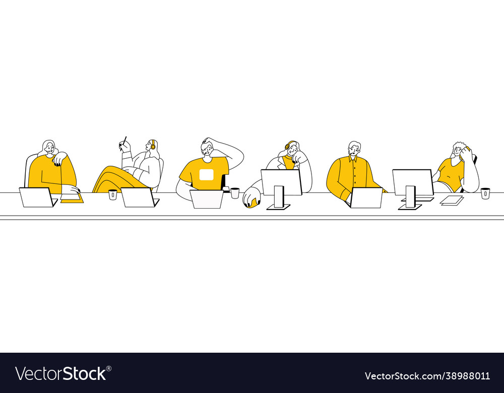 Team operators working in call-center workers