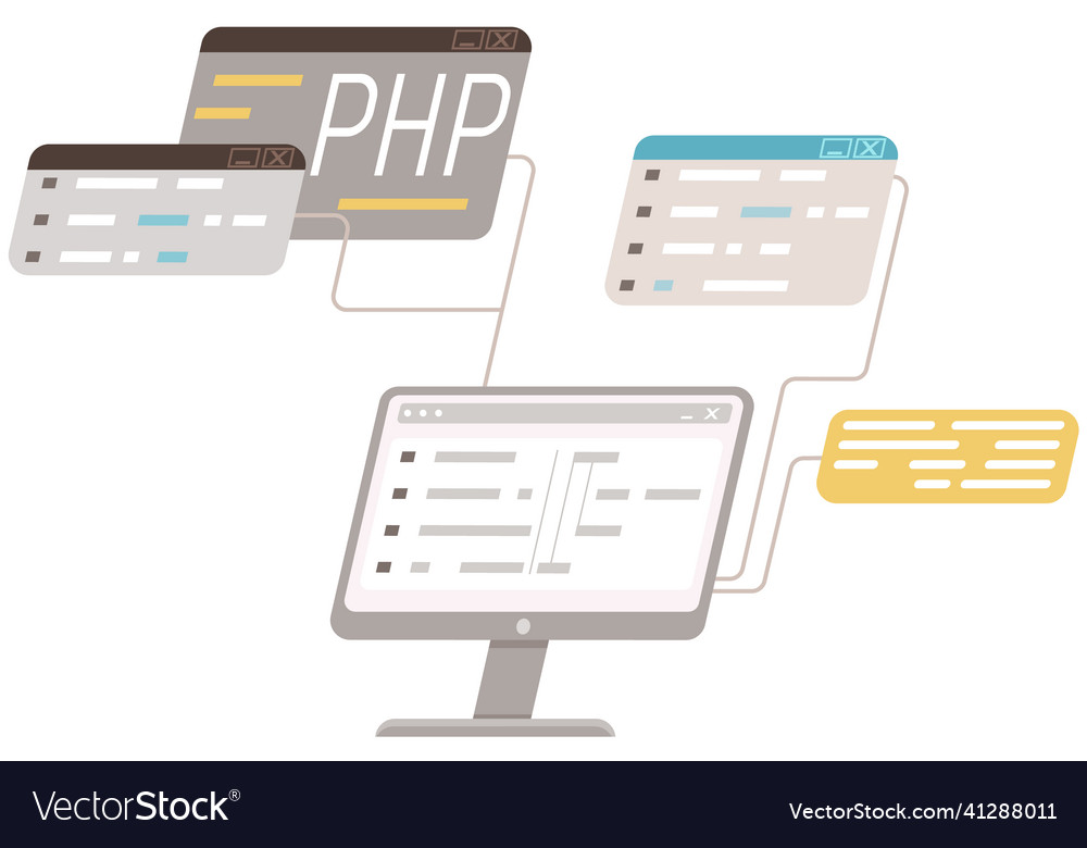 Working on web development concept of script vector image Working on web development concept of script