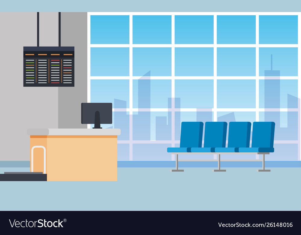 Airport Waiting Room With Chairs And Desks With Vector Image