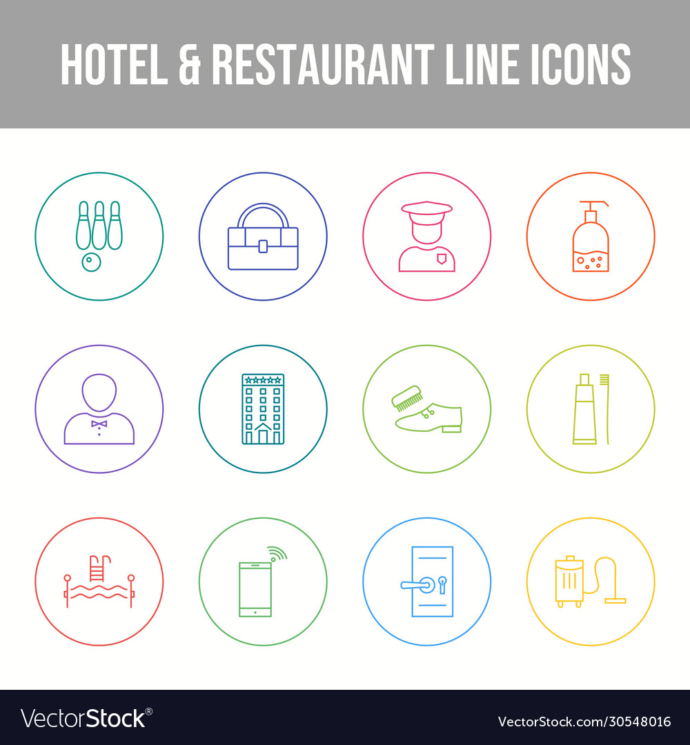 Beautiful hotel restaurant icon set