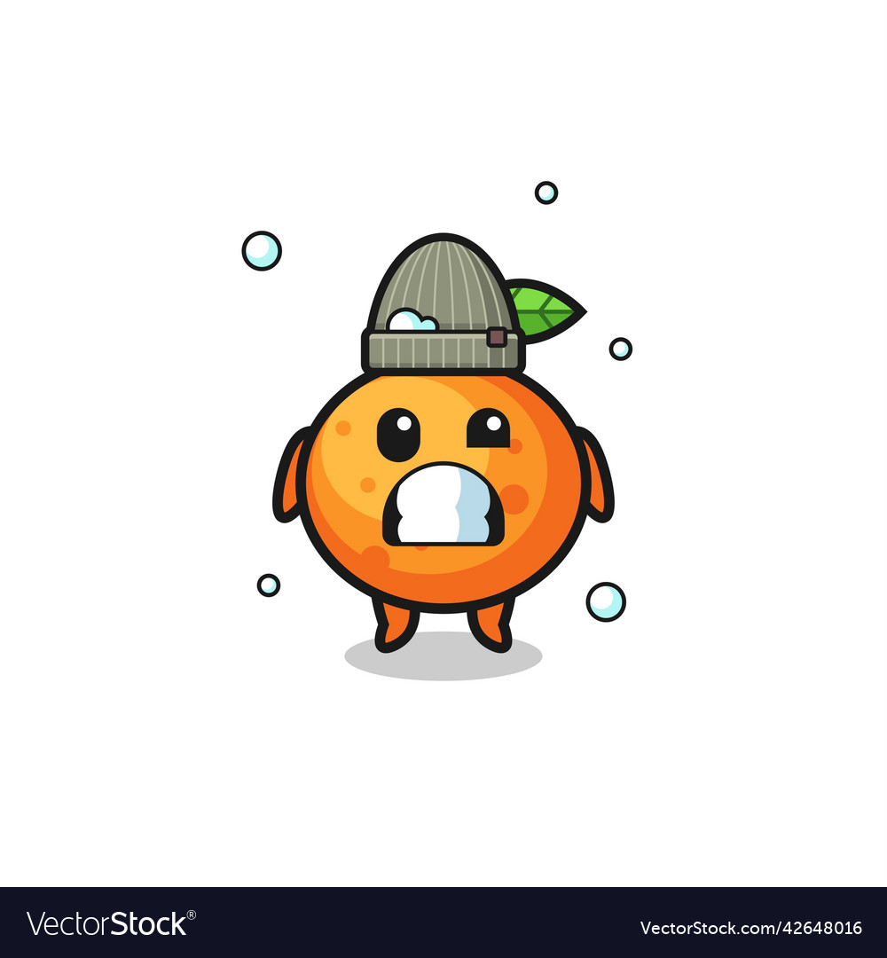 Cute cartoon mandarin orange with shivering