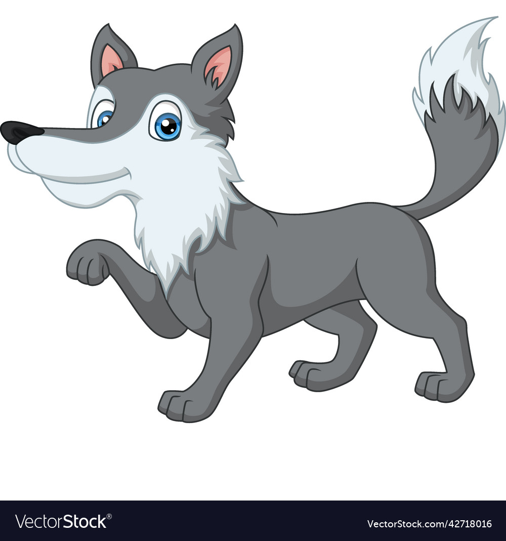 Cute wolf cartoon on white background