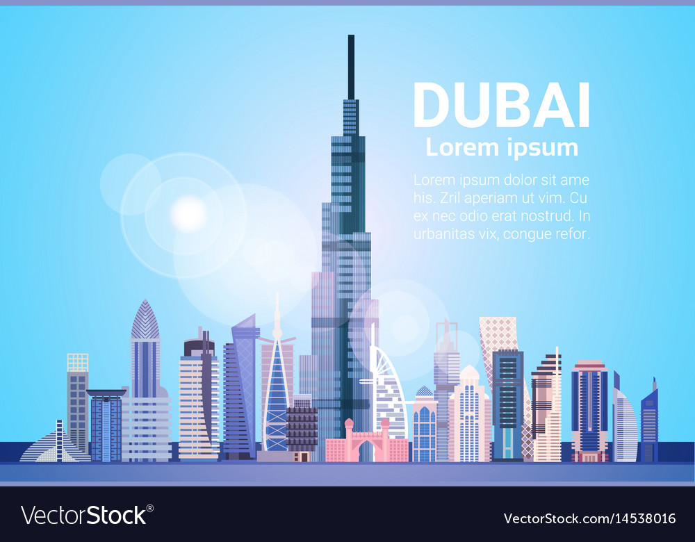 Dubai skyline panorama modern building cityscape Vector Image