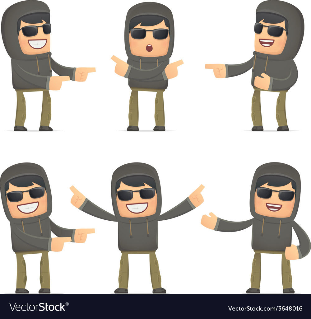 Set of hacker character in different poses
