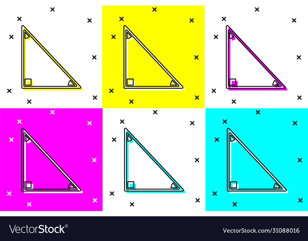 Set triangle math icon isolated on color