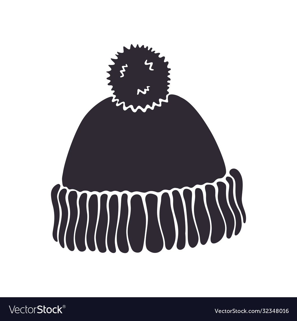 Silhouette winter hat with pompon Royalty Free Vector Image