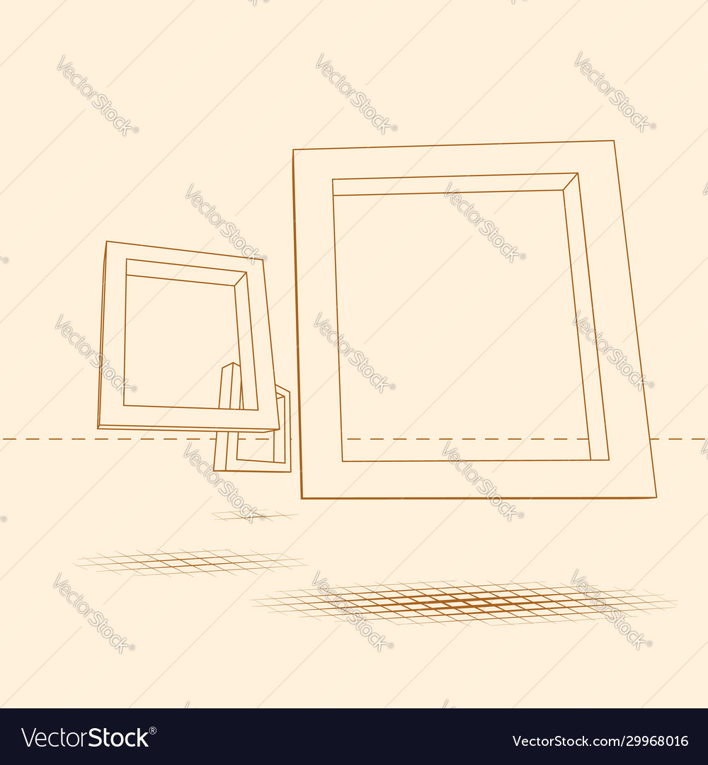 Three rectangular 3d frames blueprint vector image Three rectangular 3d frames blueprint