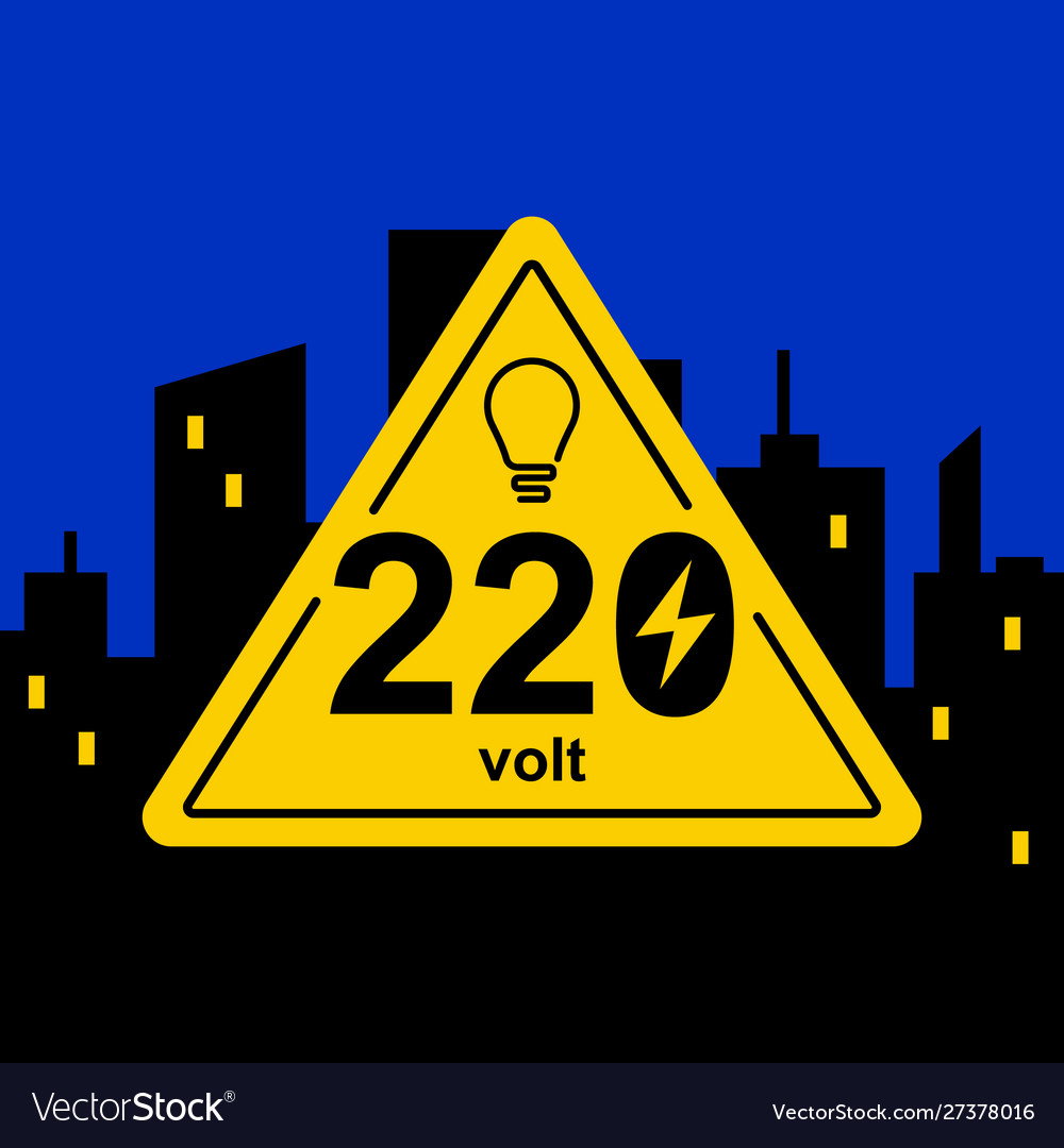 Yellow triangular sign 220 volts Royalty Free Vector Image