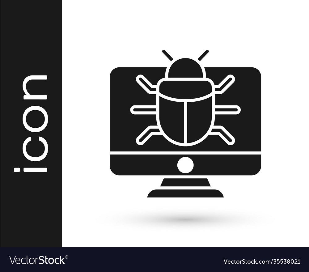 Black system bug on monitor icon isolated white