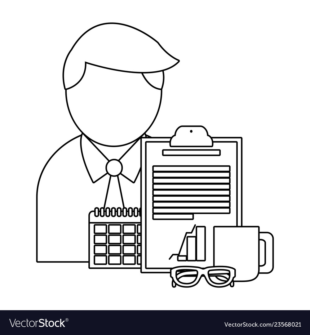 Businessman and office in black white