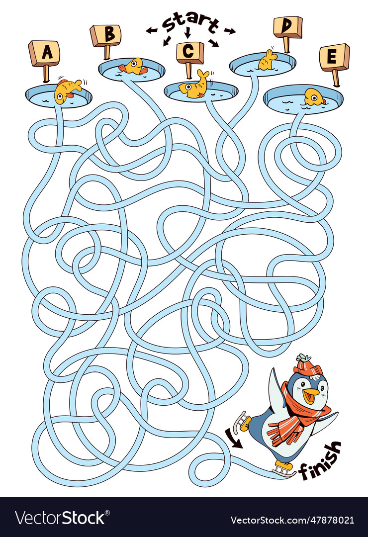 Children logic game to pass the maze penguin Vector Image