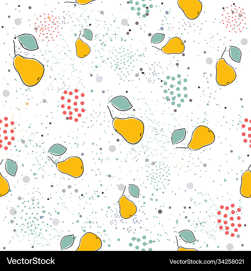Cute seamless pattern with pears and dotted Vector Image