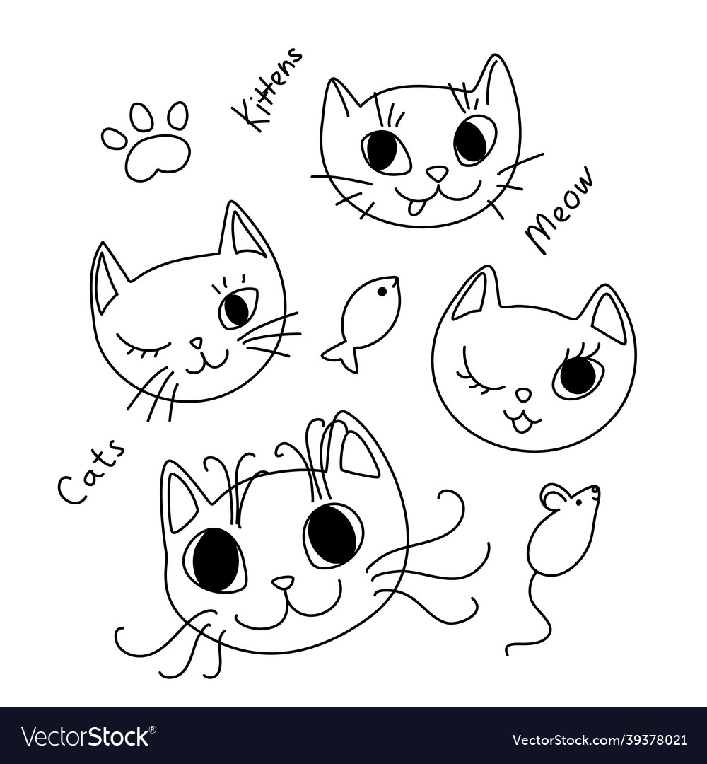 Doodle cat faces with text funny design element