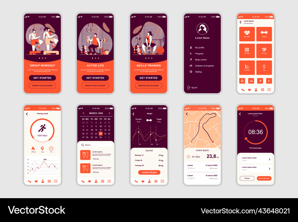 Fitness concept screens set for mobile app Vector Image