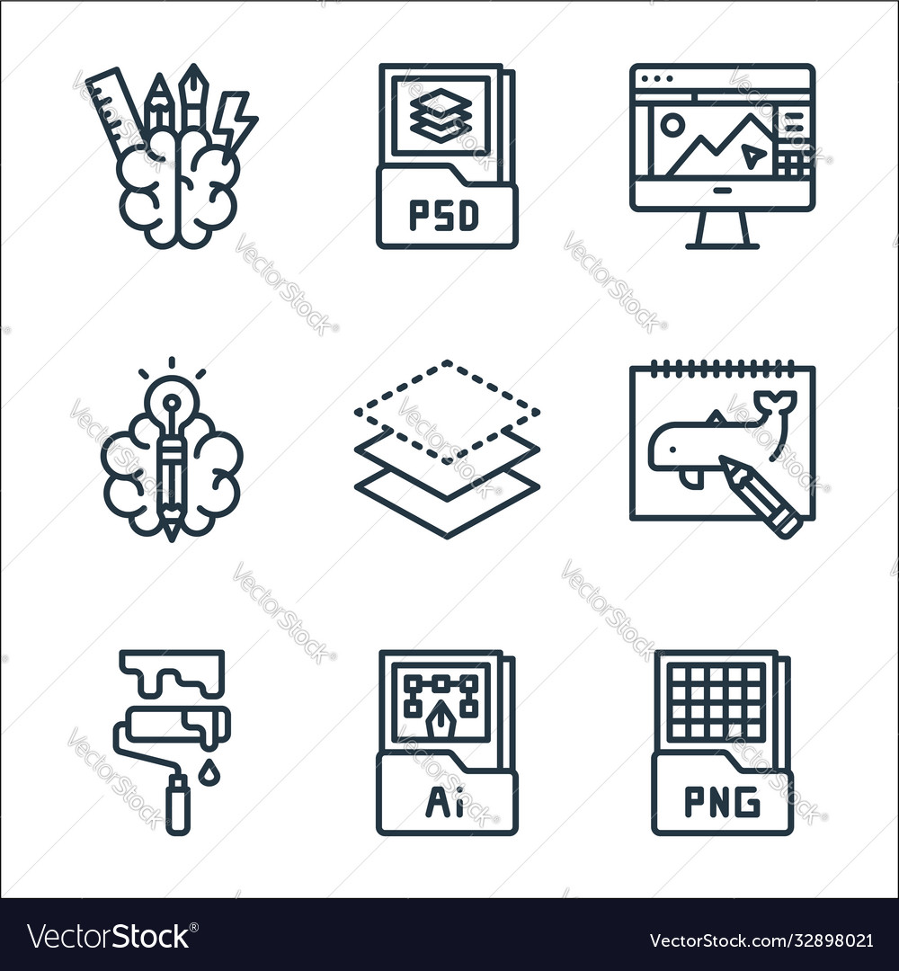 Graphic design line icons linear set quality vector image Graphic design line icons linear set quality