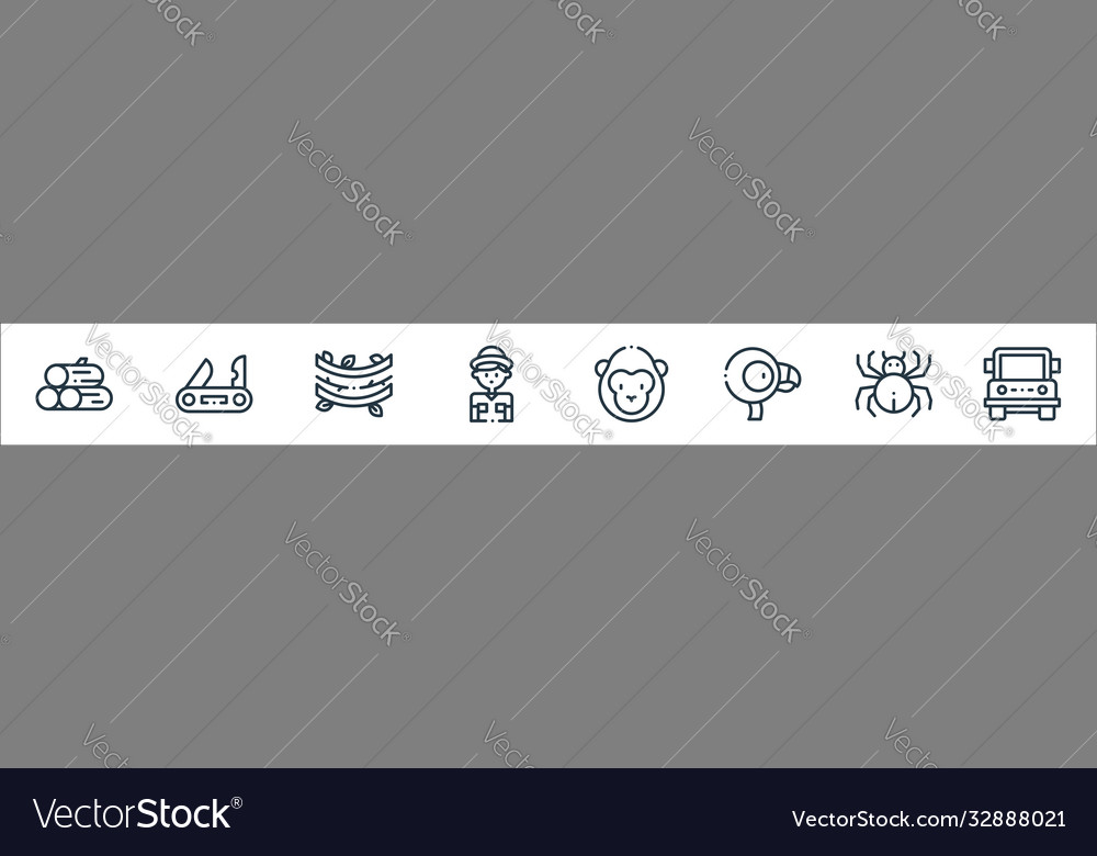 Jungle line icons linear set quality vector image Jungle line icons linear set quality