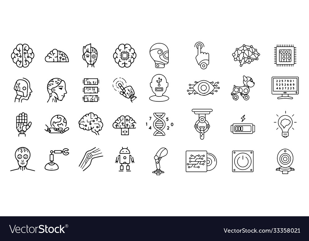 Set artificial intelligence related line icons Vector Image Set artificial intelligence related line icons