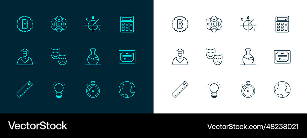 Set line calculator creative lamp light idea test Vector Image
