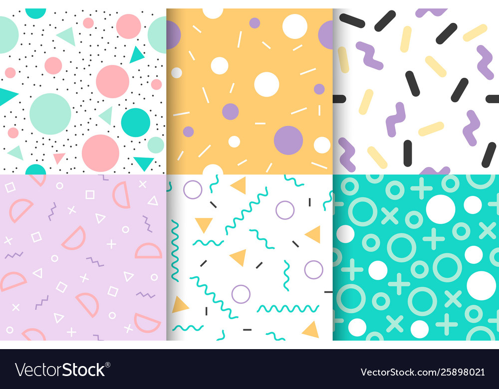 Set memphis seamless pattern with geometric