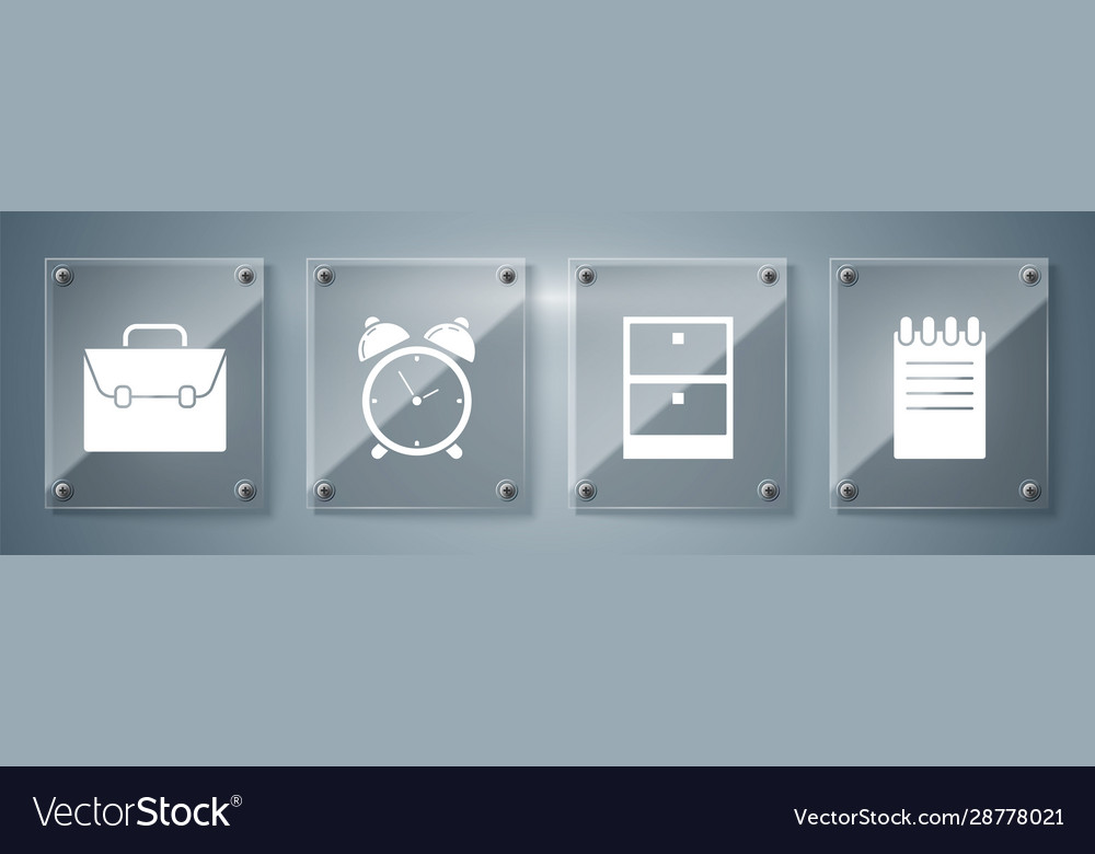 Set notebook archive papers drawer alarm clock vector image Set notebook archive papers drawer alarm clock