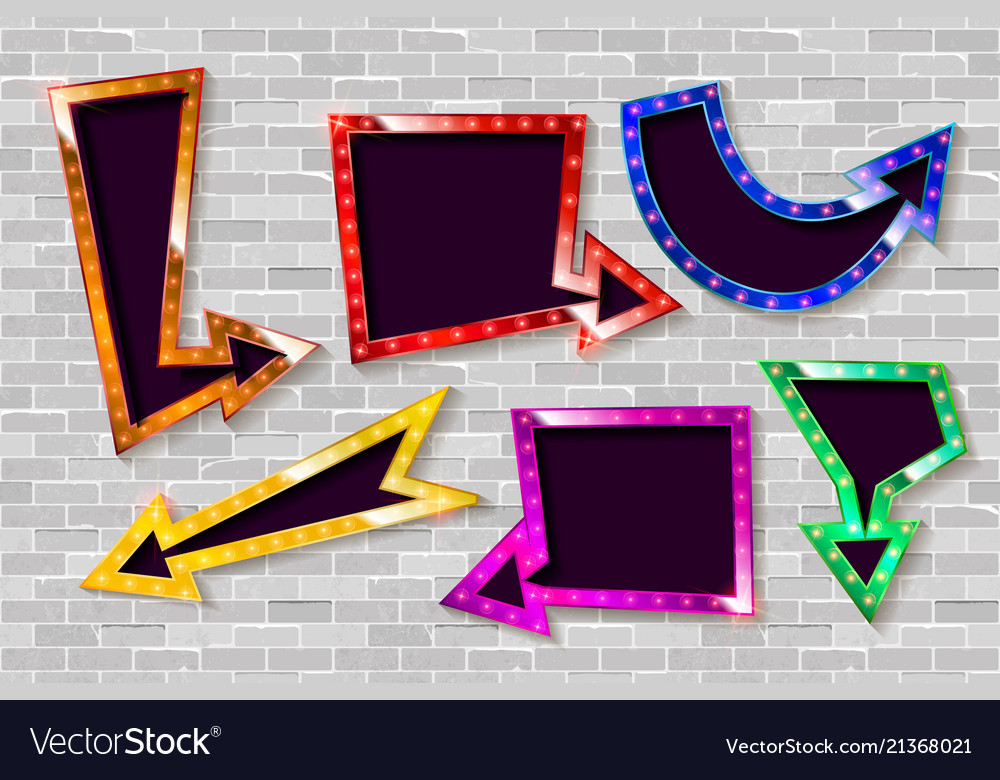 Set of color arrows with bulb lamps
