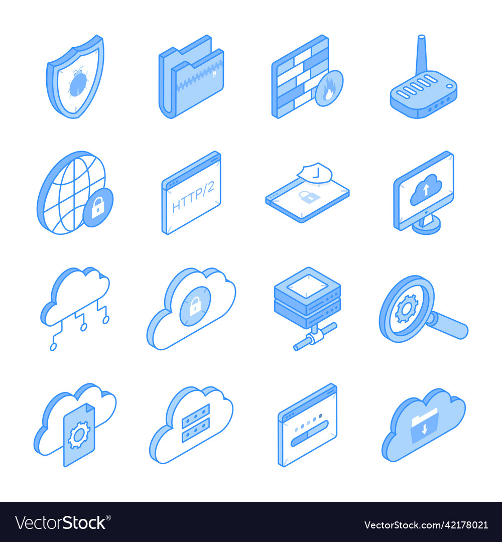 Set of data hosting isometric icons
