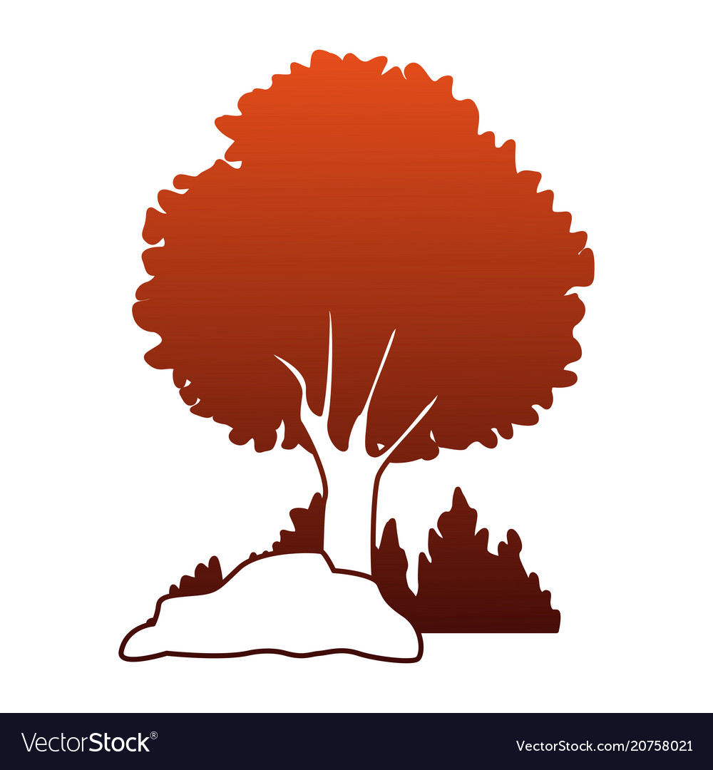 Tree with bushes and rocks on red lines