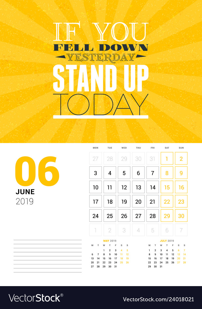 Wandkalender Vorlage für june 2019 design print