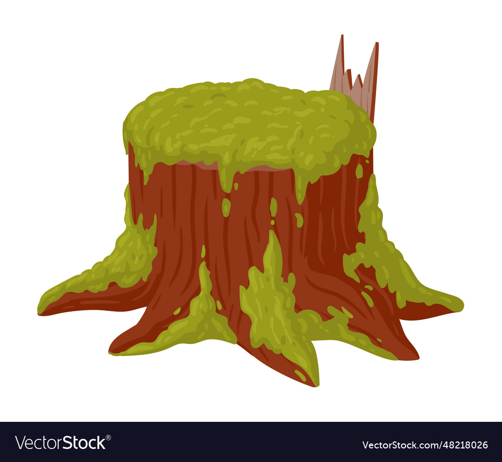 Cartoon moss growing on stump swamp