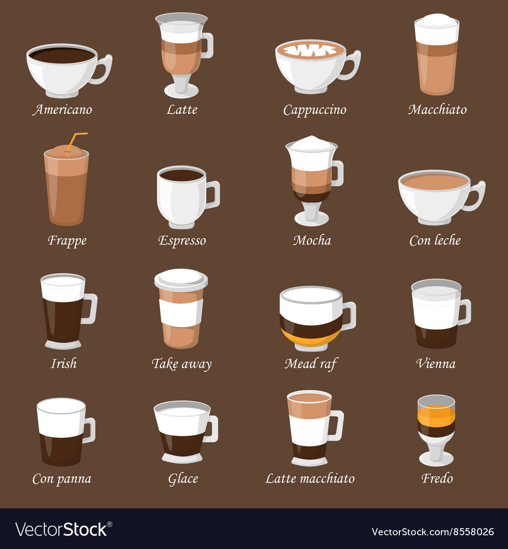 Download Coffee cups different cafe drinks types espresso Vector Image