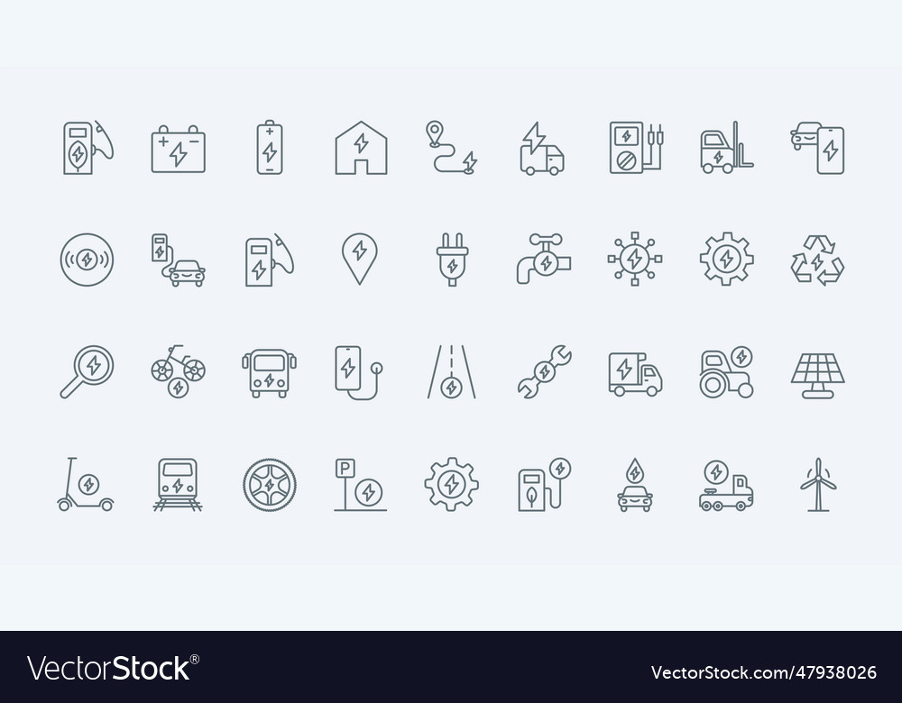 Electric vehicles and energy thin line icons set Vector Image