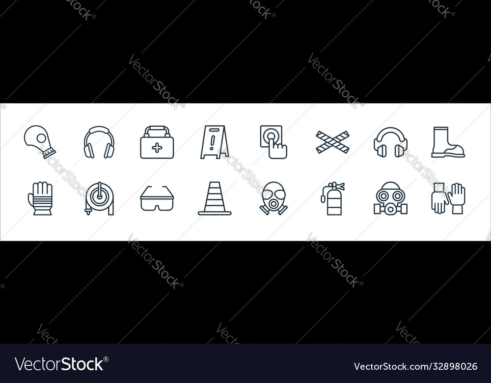 Flat rescue and protective line icons linear set vector image Flat rescue and protective line icons linear set