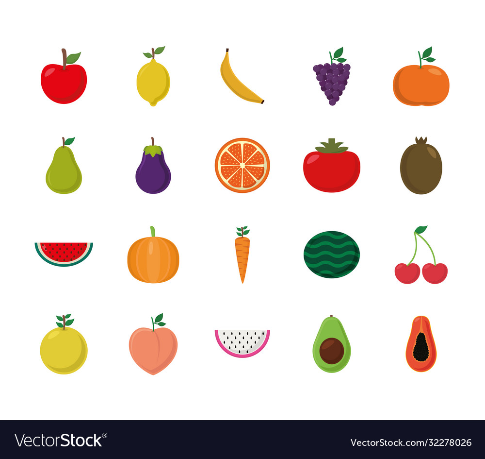 Fruits flat style icon set design