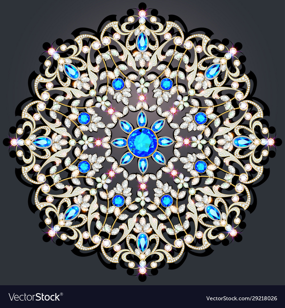 Gold brooch with precious stones filigree