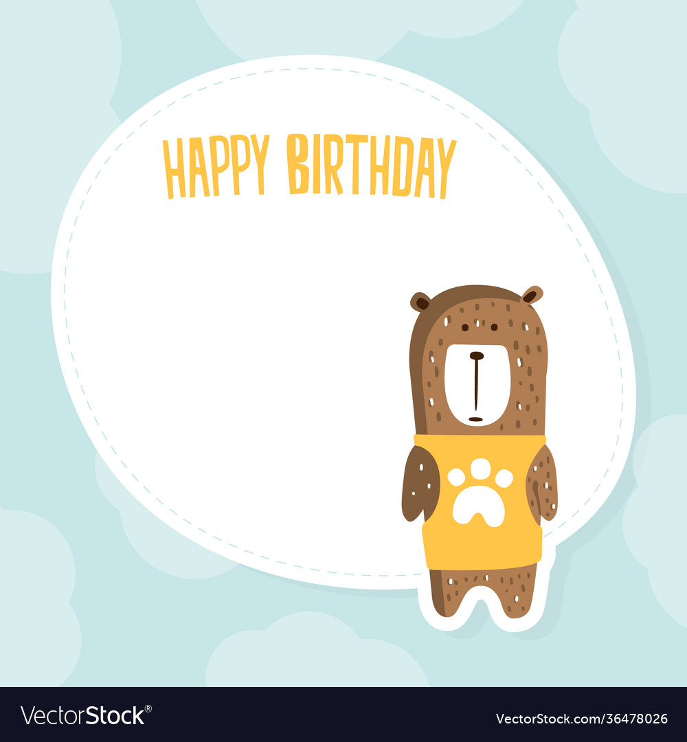 Happy birthday card template with cute bear vector image Happy birthday card template with cute bear
